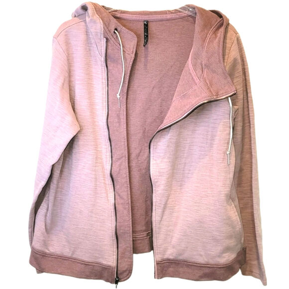 Kuhl Arva Asymmetrical Hoodie Full Zip Womens Large XL Pink Jacquard Two Tone - Picture 6 of 16